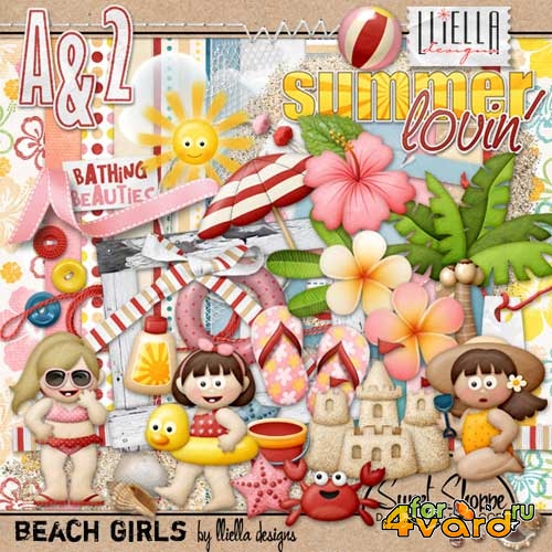 Детский морской скрап-набор - Девочки на пляжу